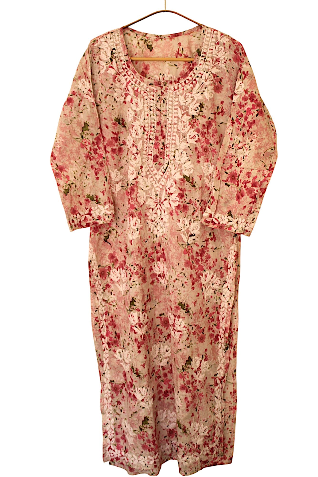 DUSTY PINK LONG MULMUL KURTA SET