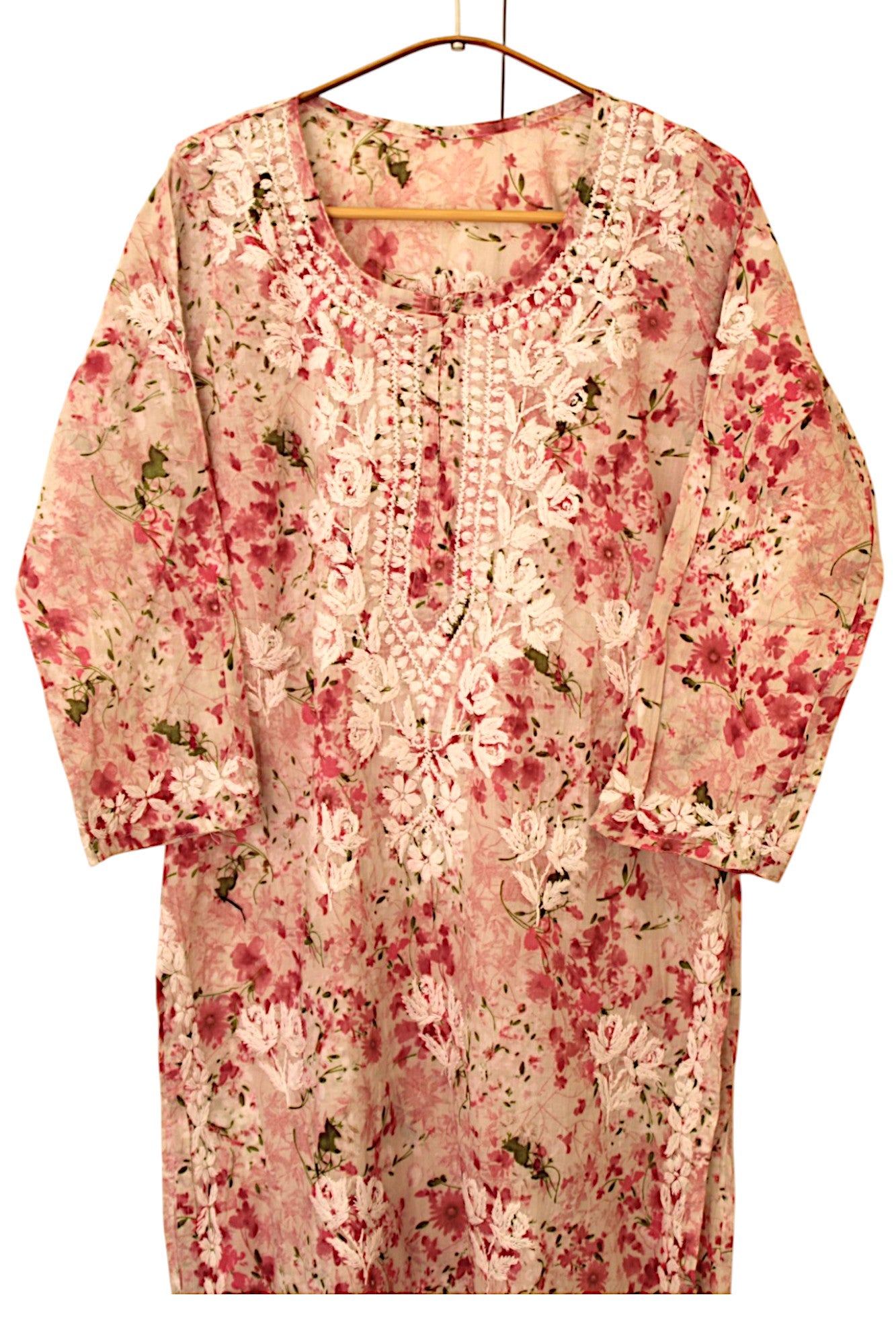 DUSTY PINK LONG MULMUL KURTA SET