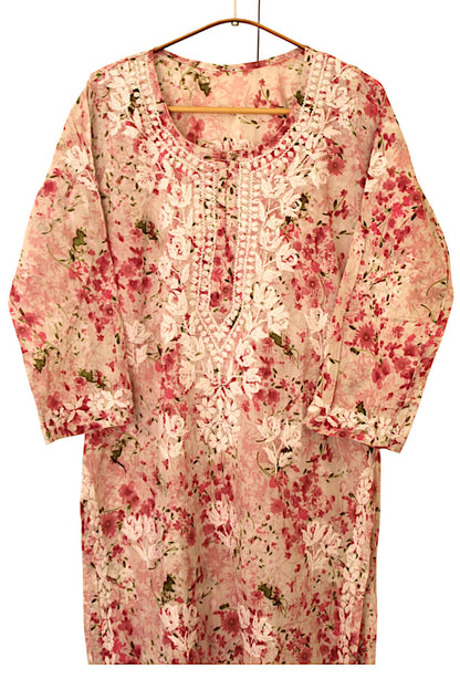 DUSTY PINK LONG MULMUL KURTA SET