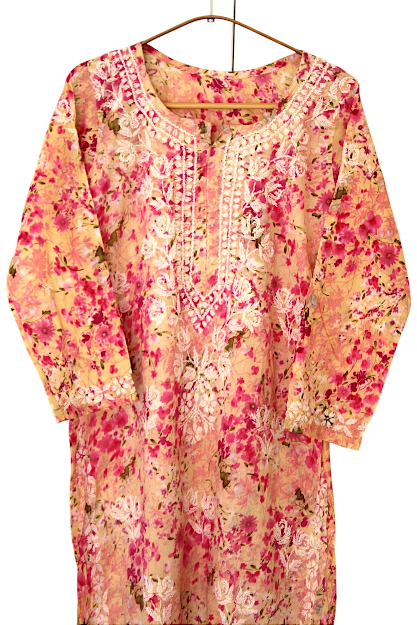 PINK LONG MULMUL KURTA SET