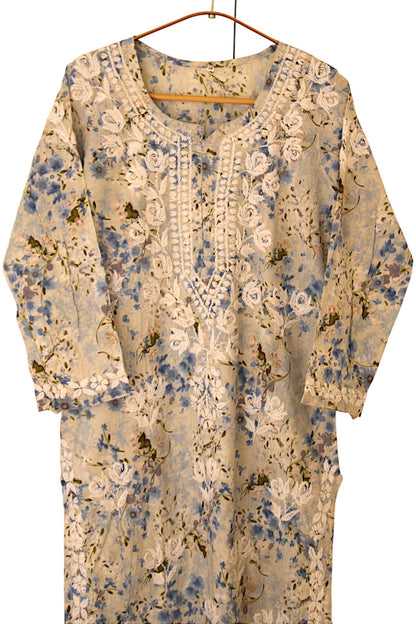 BLUE LONG MULMUL KURTA SET