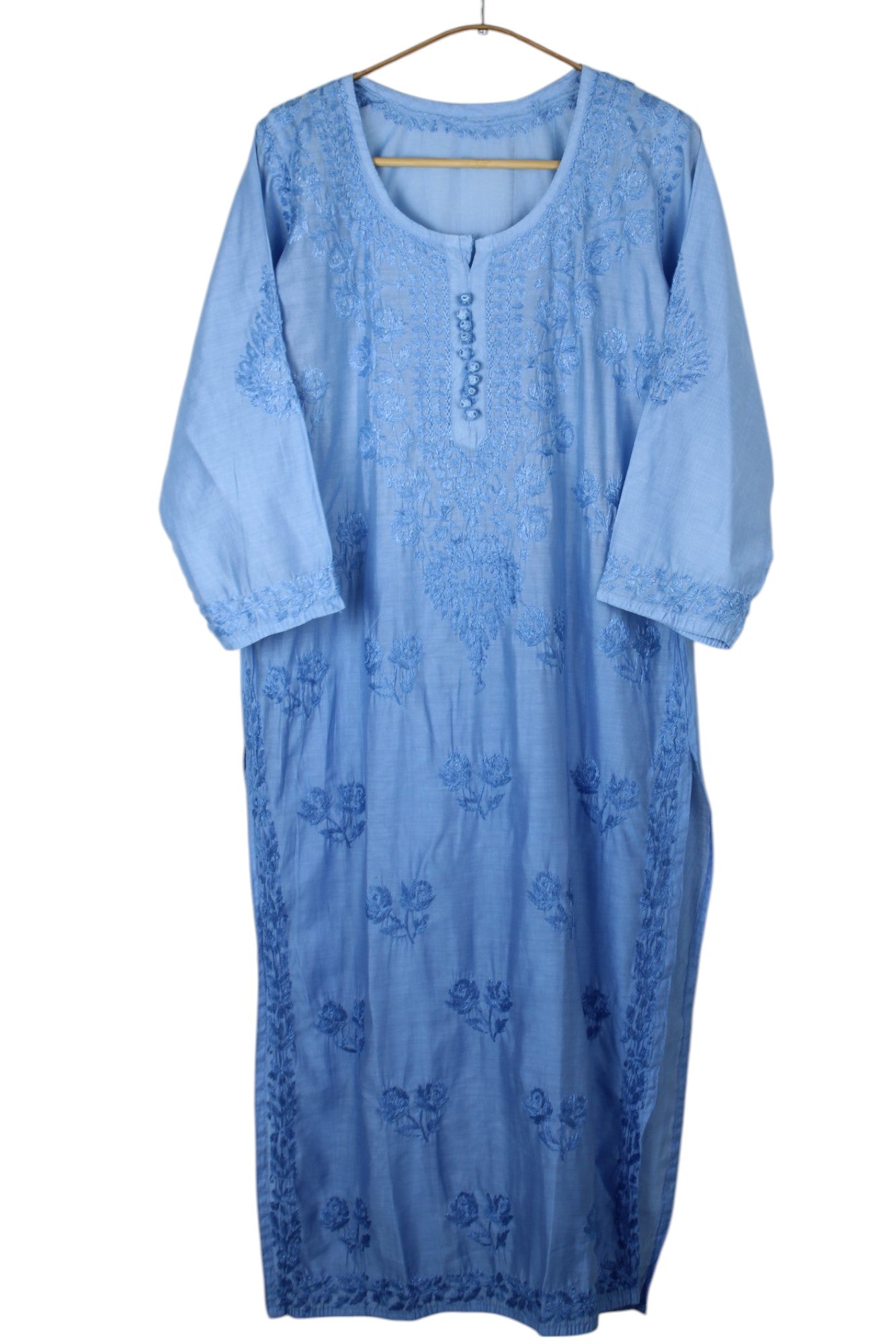 BLUE CHANDERI DUAL SHADE CHIKANKARI KURTA