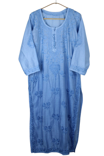 BLUE CHANDERI DUAL SHADE CHIKANKARI KURTA