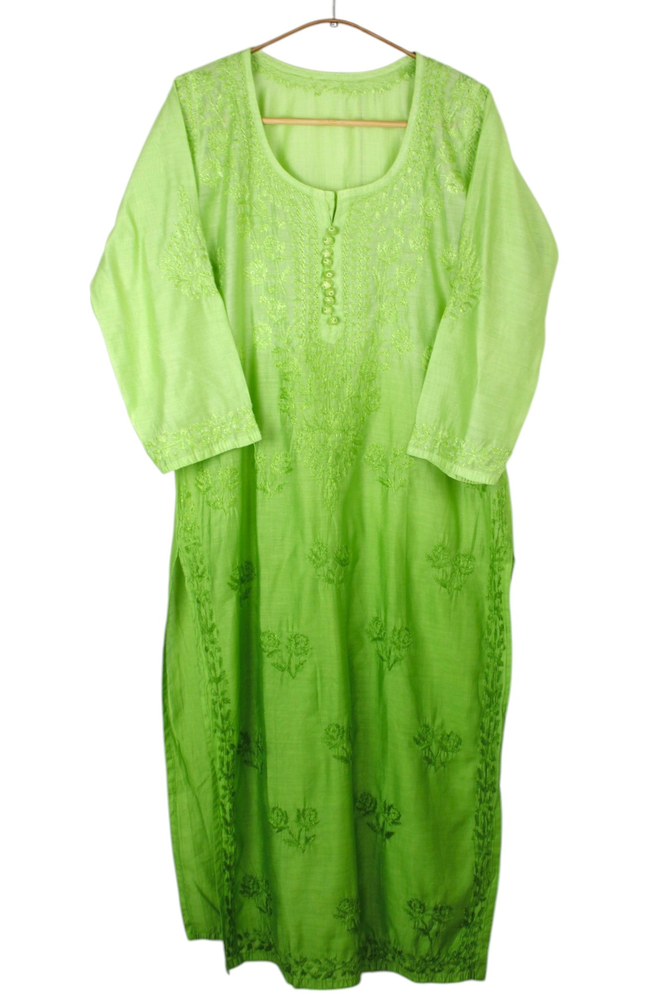 GREEN CHANDERI DUAL SHADE CHIKANKARI KURTA