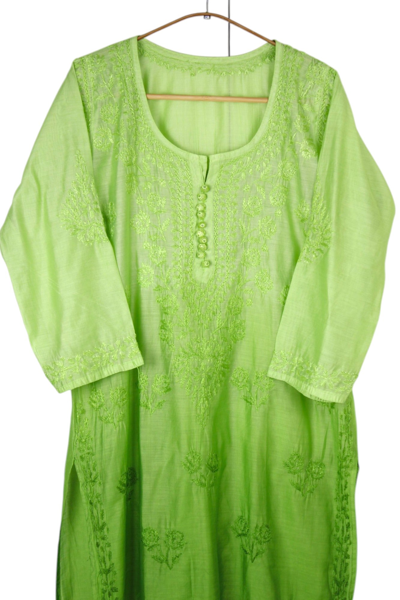 GREEN CHANDERI DUAL SHADE CHIKANKARI KURTA