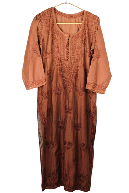 BROWN CHANDERI DUAL SHADE CHIKANKARI KURTA
