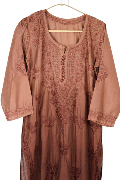 BROWN CHANDERI DUAL SHADE CHIKANKARI KURTA