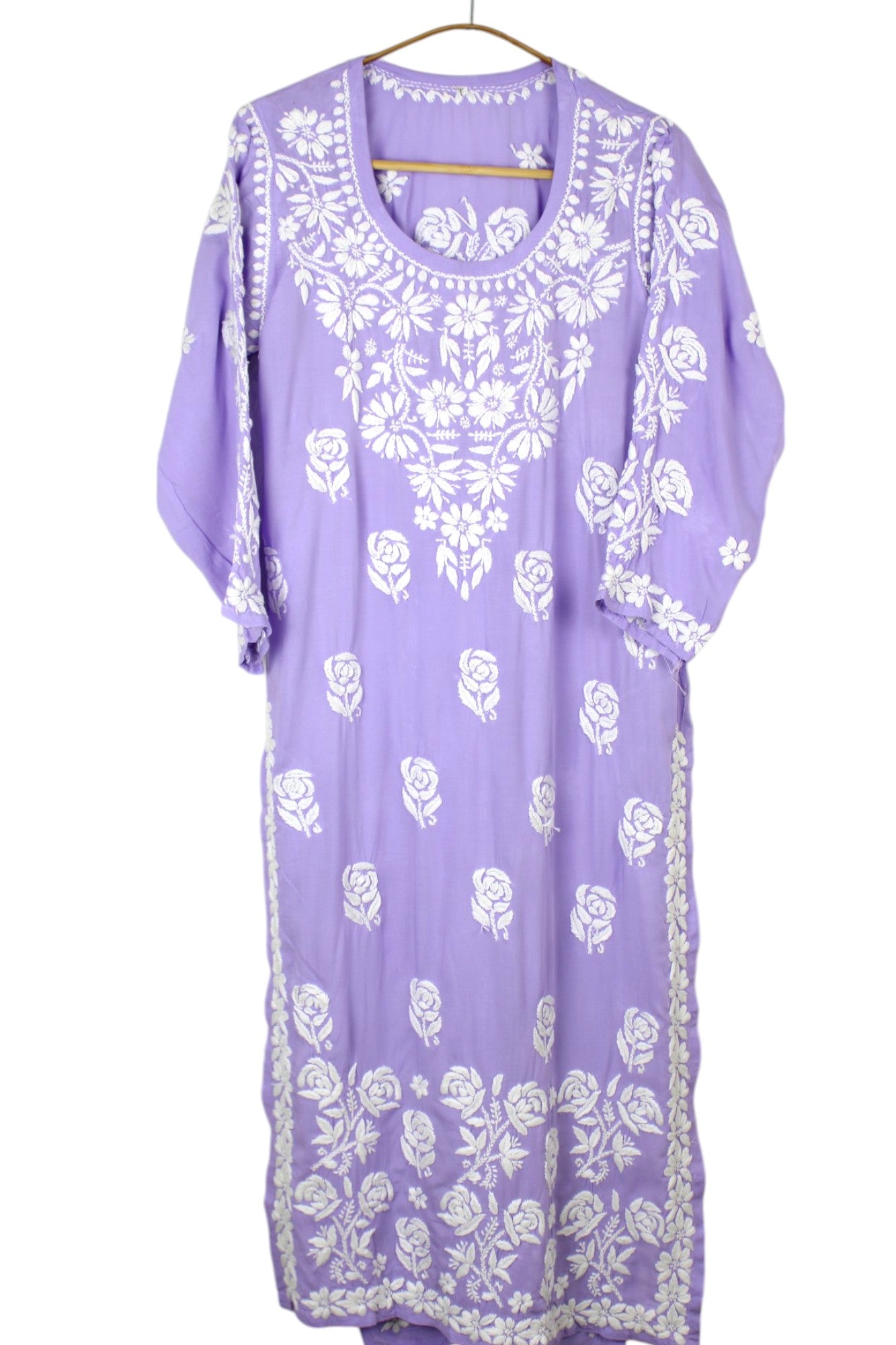 LAVENDER MODAL LONG KURTA WITH 3D CHIKANKARI