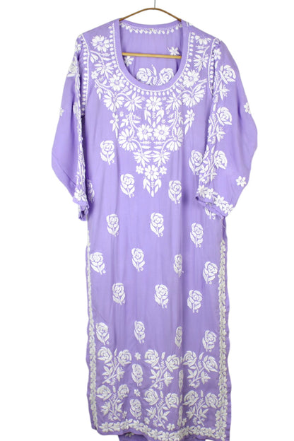 LAVENDER MODAL LONG KURTA WITH 3D CHIKANKARI
