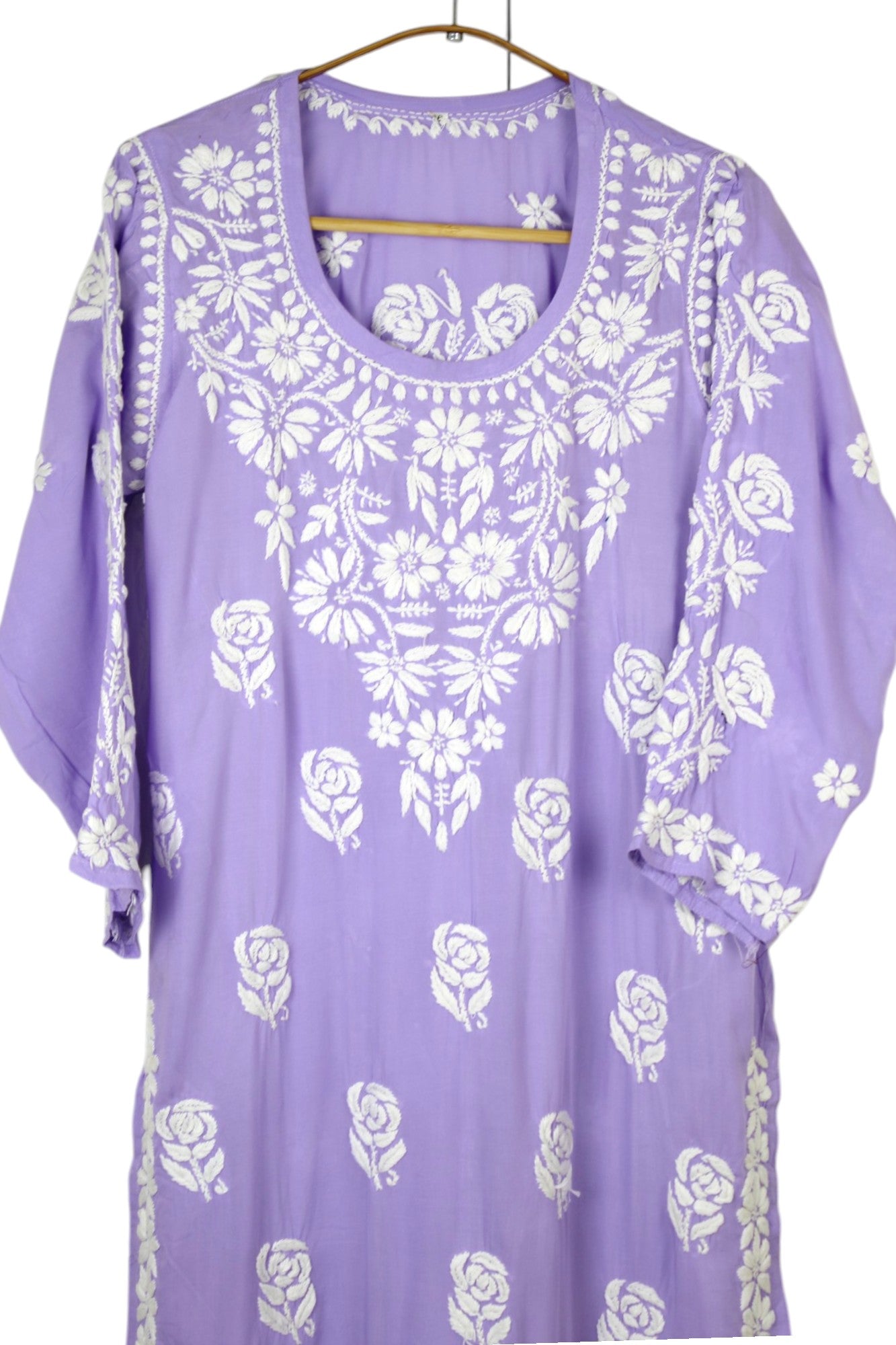 LAVENDER MODAL LONG KURTA WITH 3D CHIKANKARI