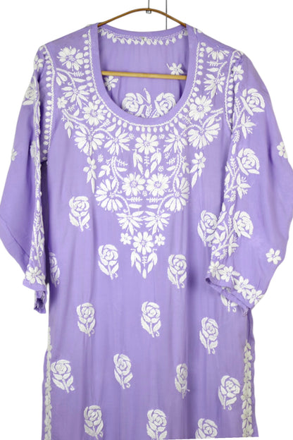 LAVENDER MODAL LONG KURTA WITH 3D CHIKANKARI