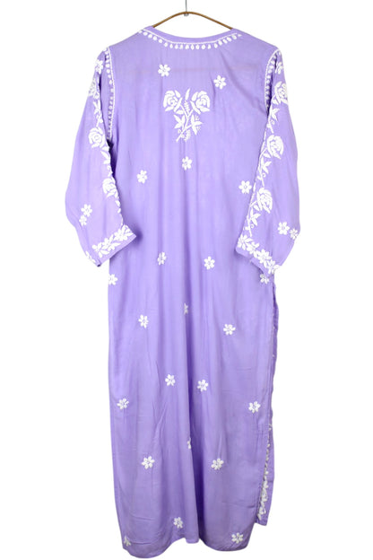 LAVENDER MODAL LONG KURTA WITH 3D CHIKANKARI