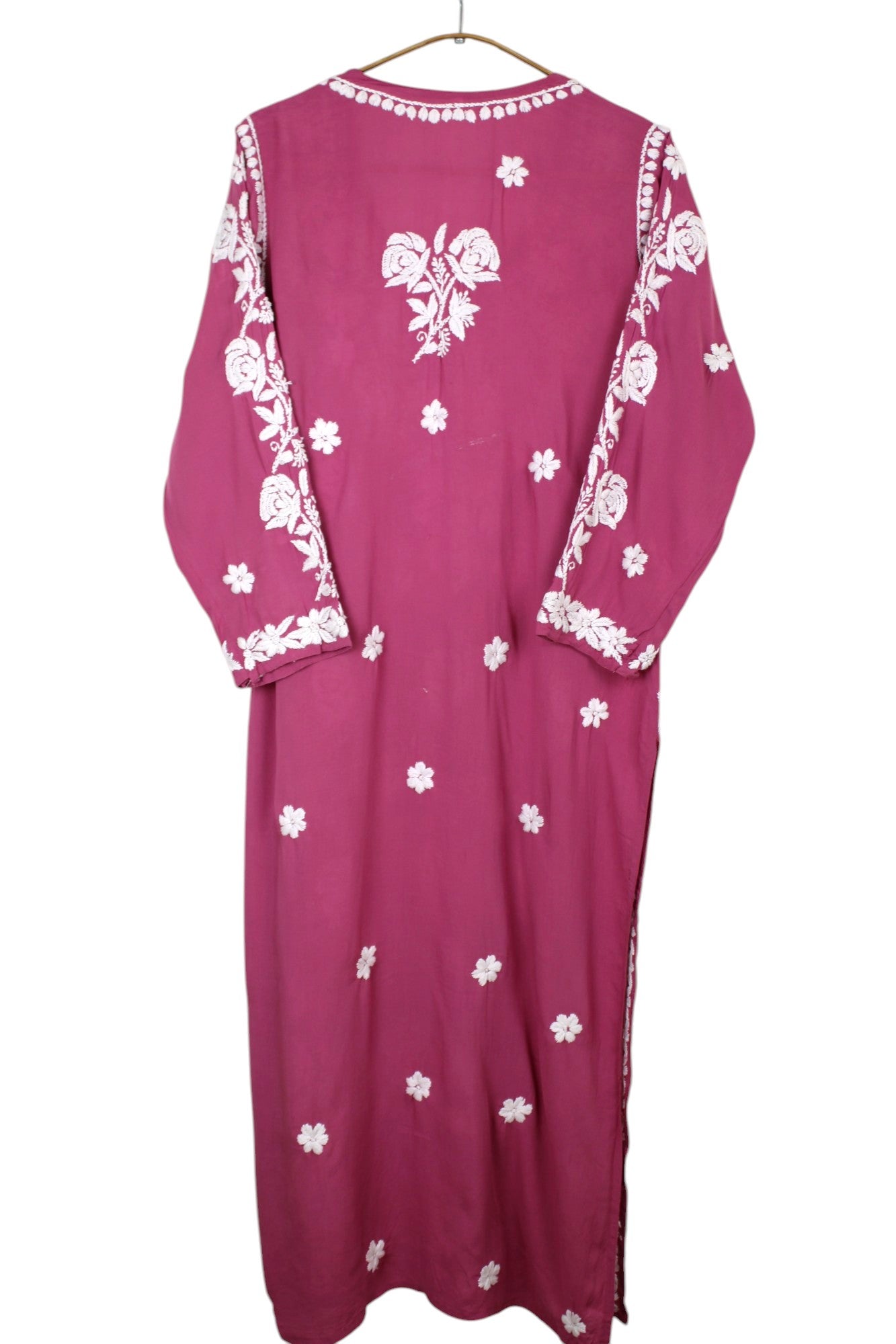 ROSE PINK MODAL LONG KURTA WITH 3D CHIKANKARI