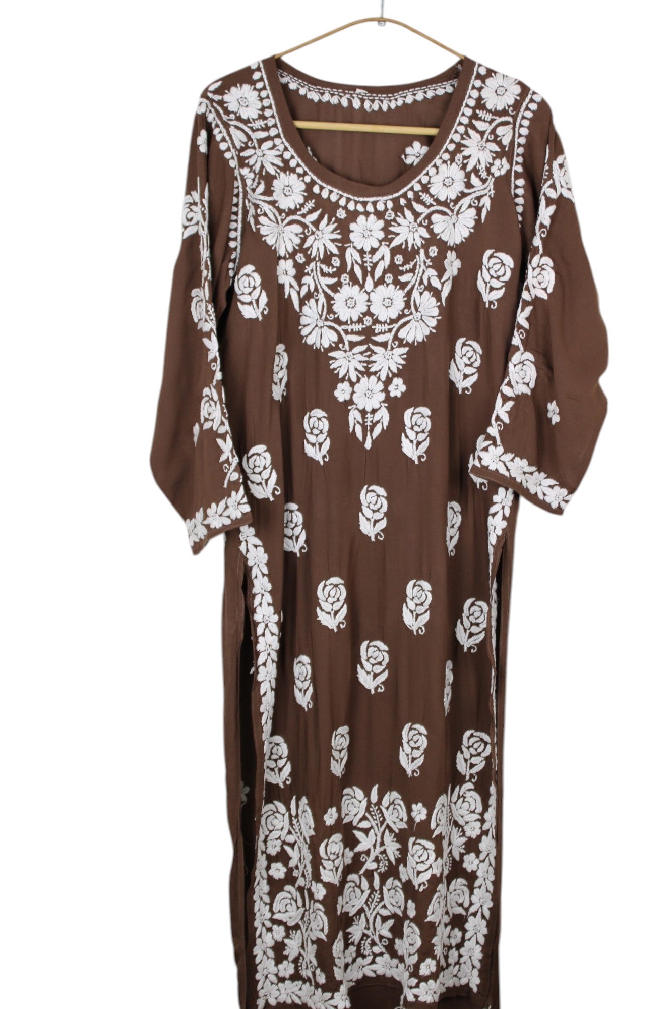 BROWN MODAL LONG KURTA WITH 3D CHIKANKARI