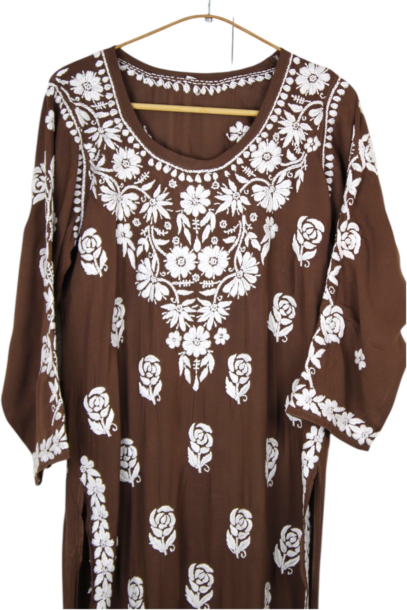 BROWN MODAL LONG KURTA WITH 3D CHIKANKARI