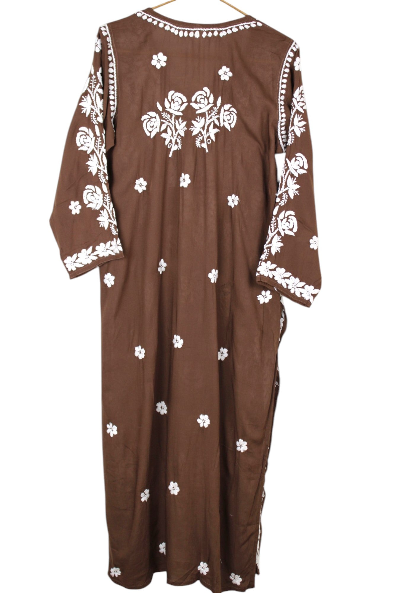 BROWN MODAL LONG KURTA WITH 3D CHIKANKARI