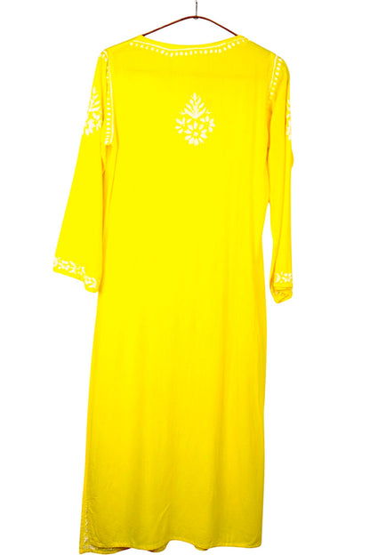 YELLOW LONG RAYON CHIKANKARI KURTA
