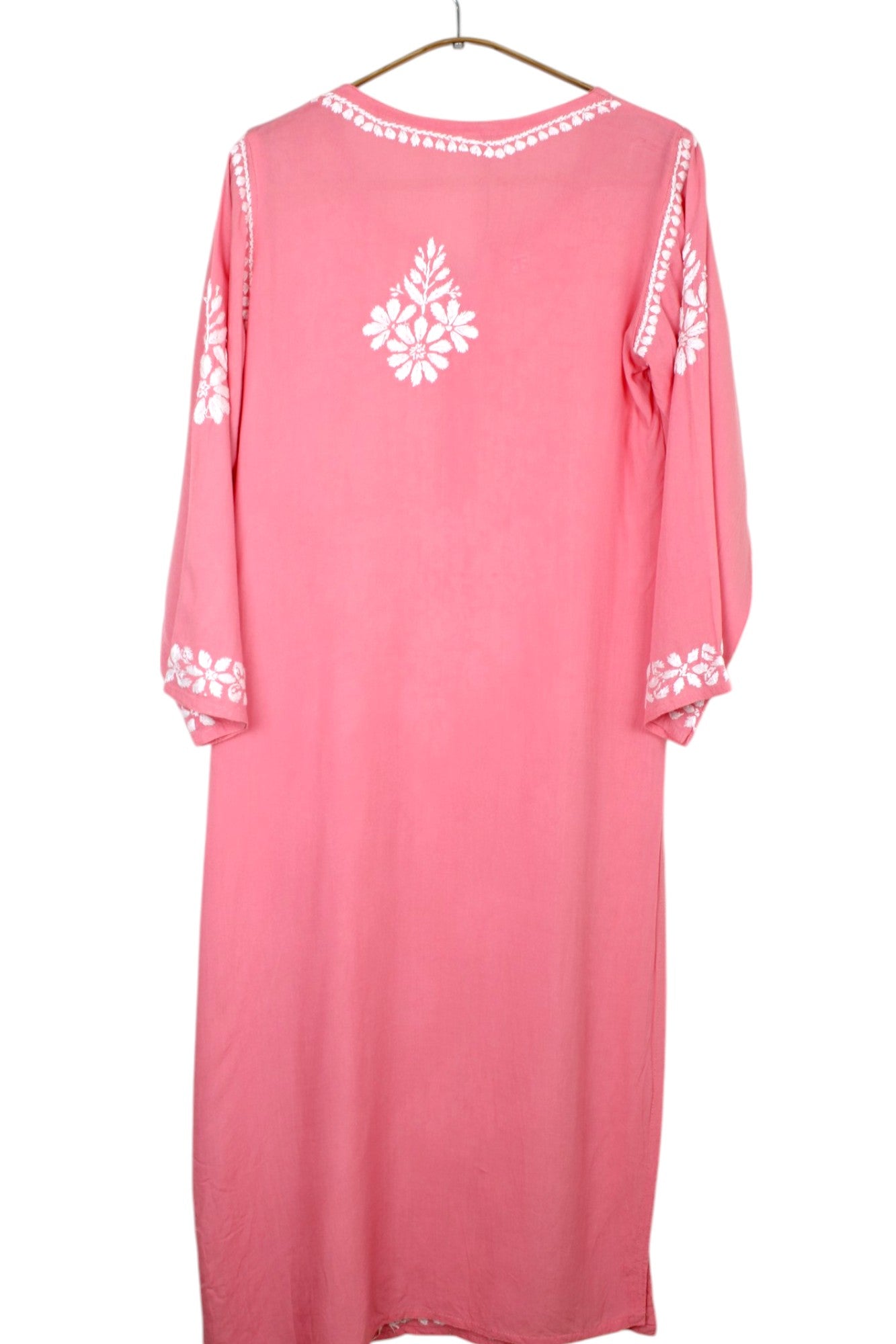 POWDER PINK LONG RAYON CHIKANKARI KURTA