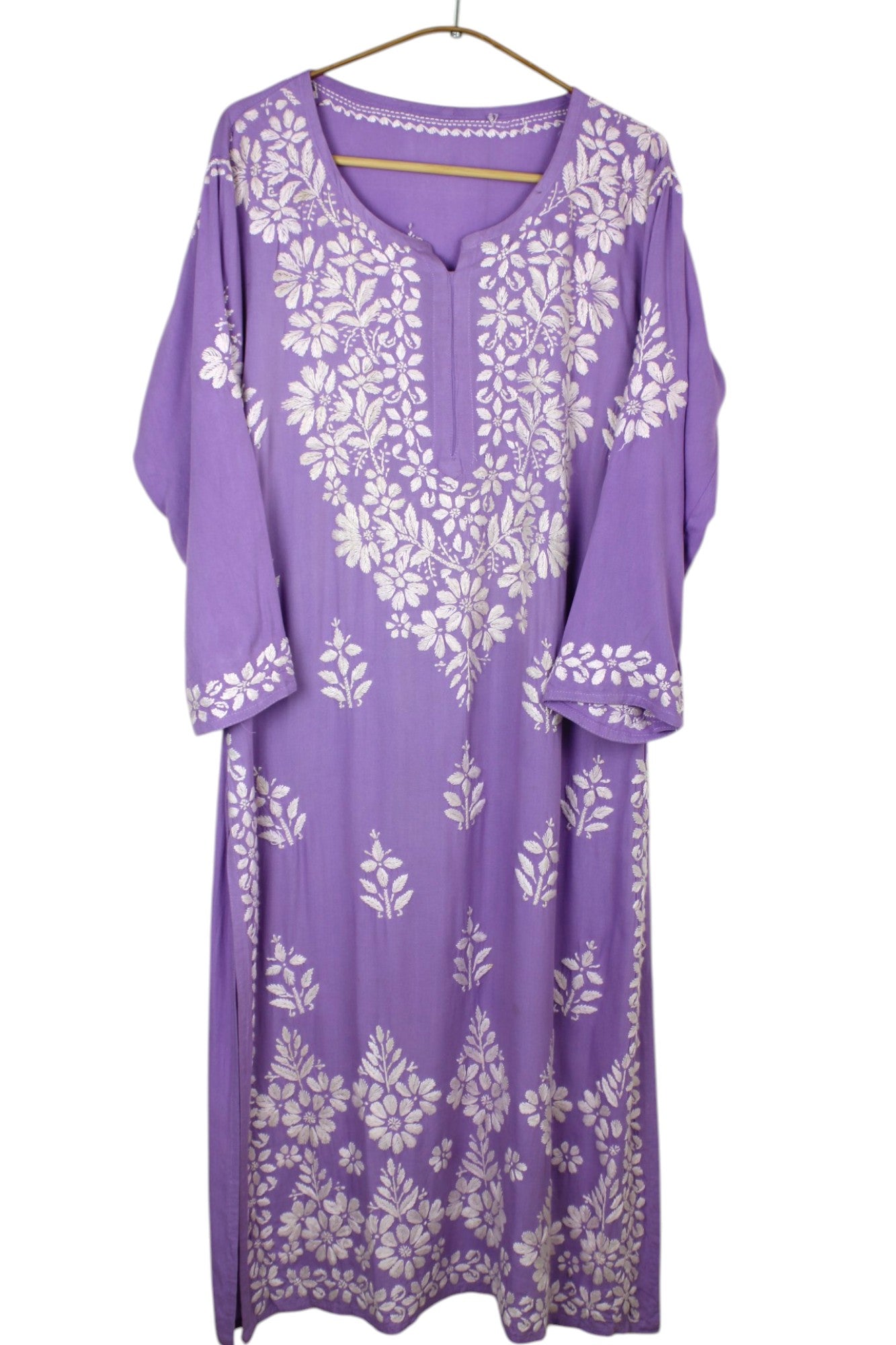LAVENDER LONG RAYON CHIKANKARI KURTA
