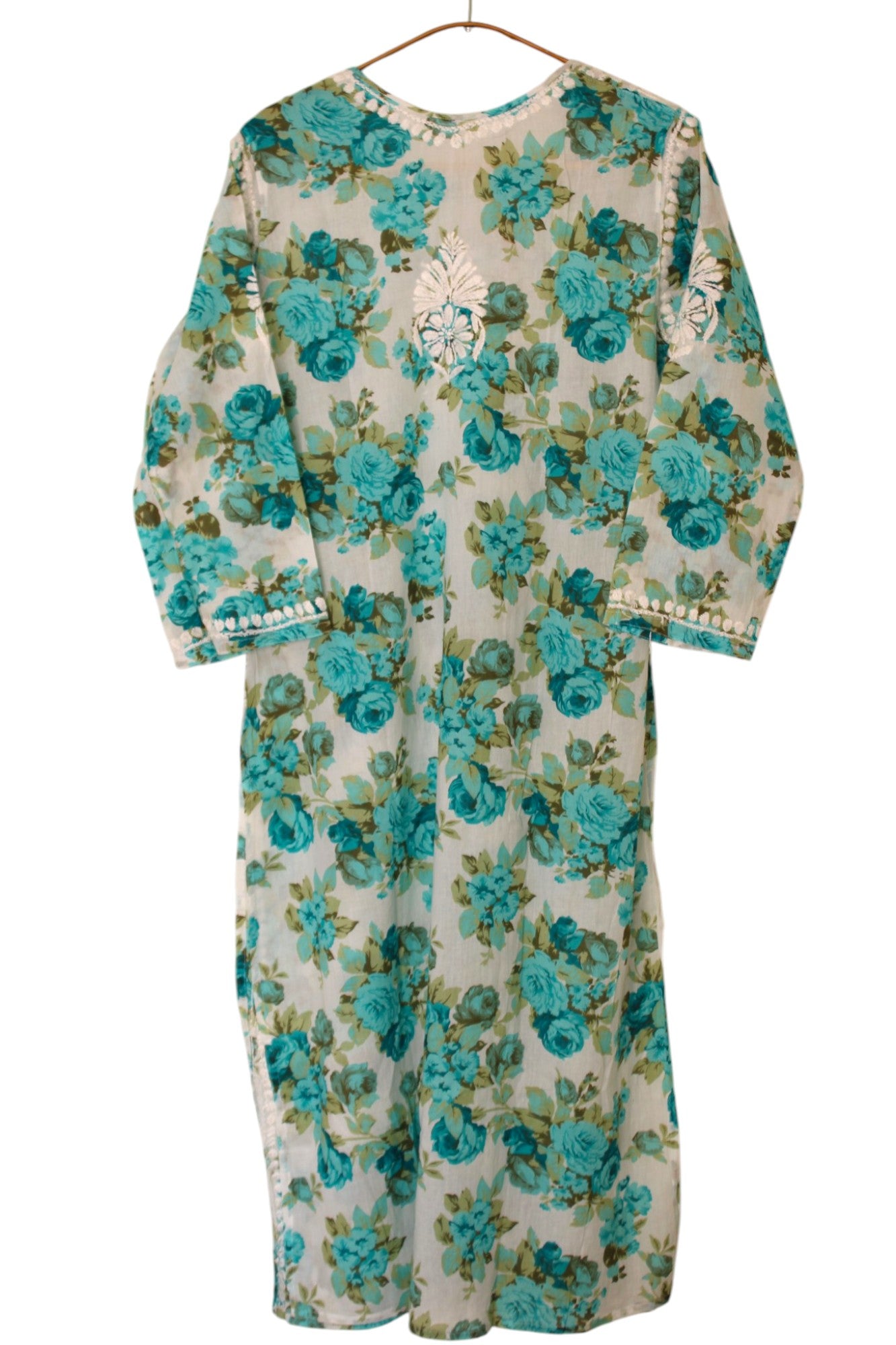 MINT GREEN MULMUL ROSE PRINTED LONG KURTA