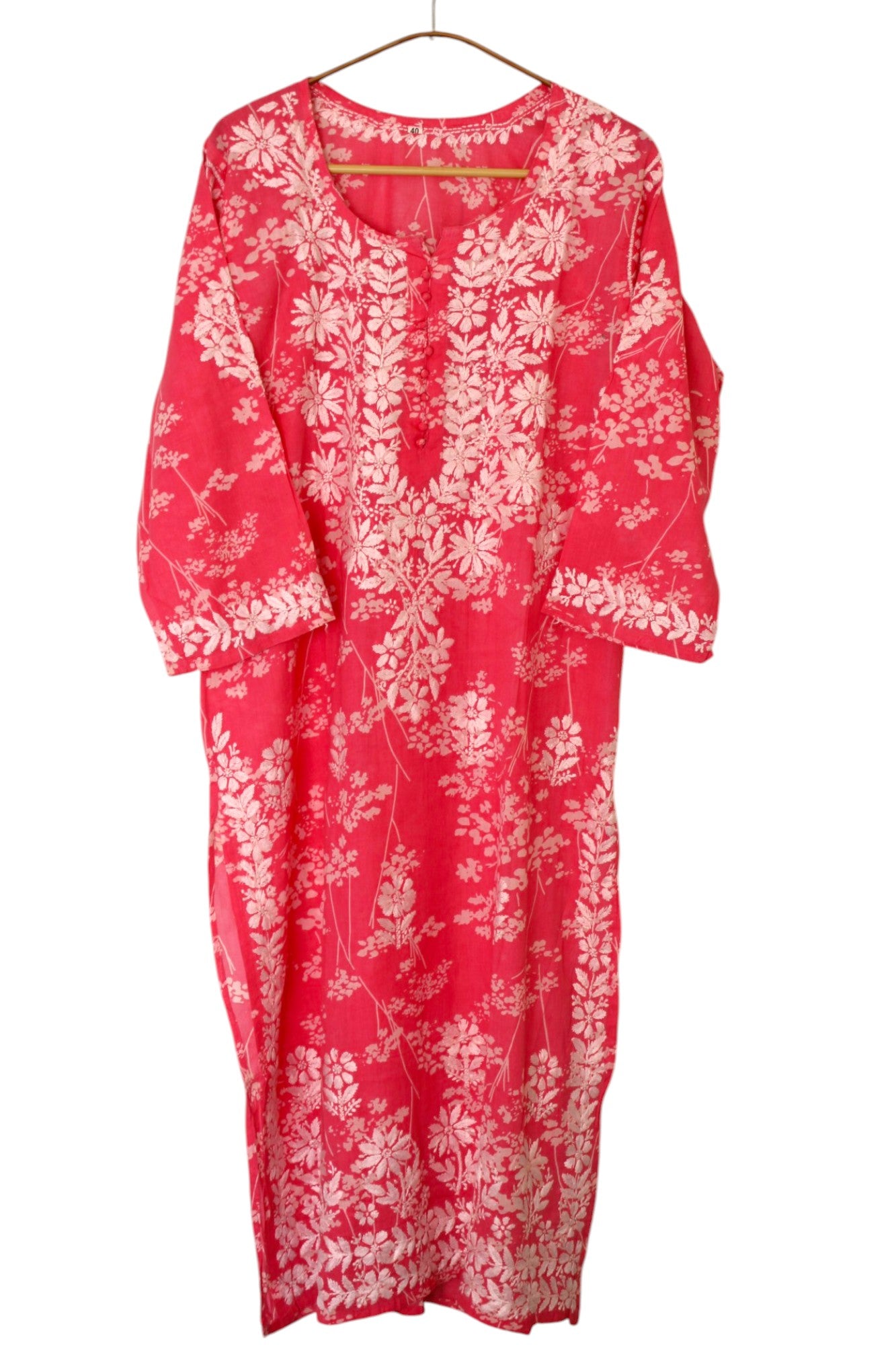 ROSE PINK MULMUL PRINTED LONG KURTA