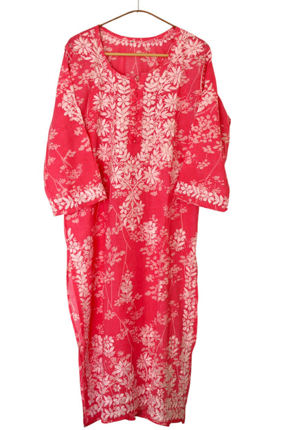 ROSE PINK MULMUL PRINTED LONG KURTA