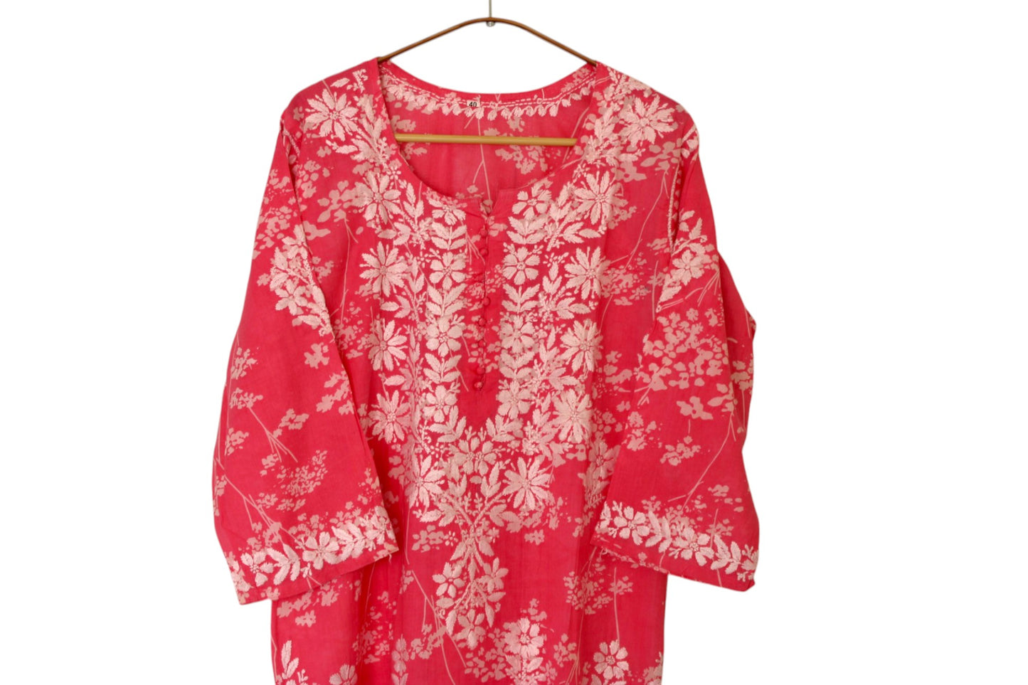 ROSE PINK MULMUL PRINTED LONG KURTA