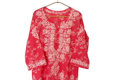 ROSE PINK MULMUL PRINTED LONG KURTA