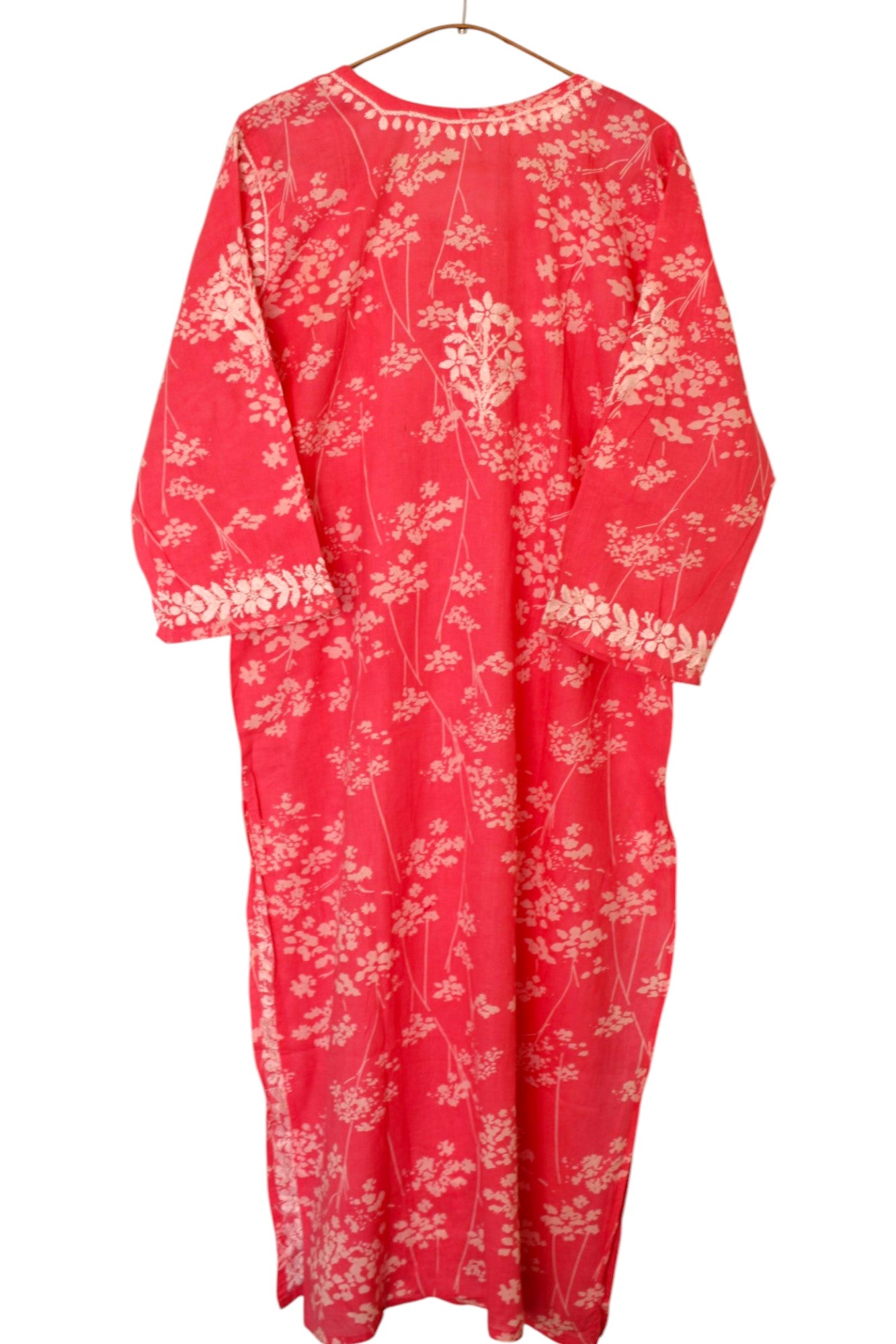 ROSE PINK MULMUL PRINTED LONG KURTA