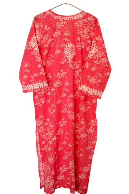ROSE PINK MULMUL PRINTED LONG KURTA