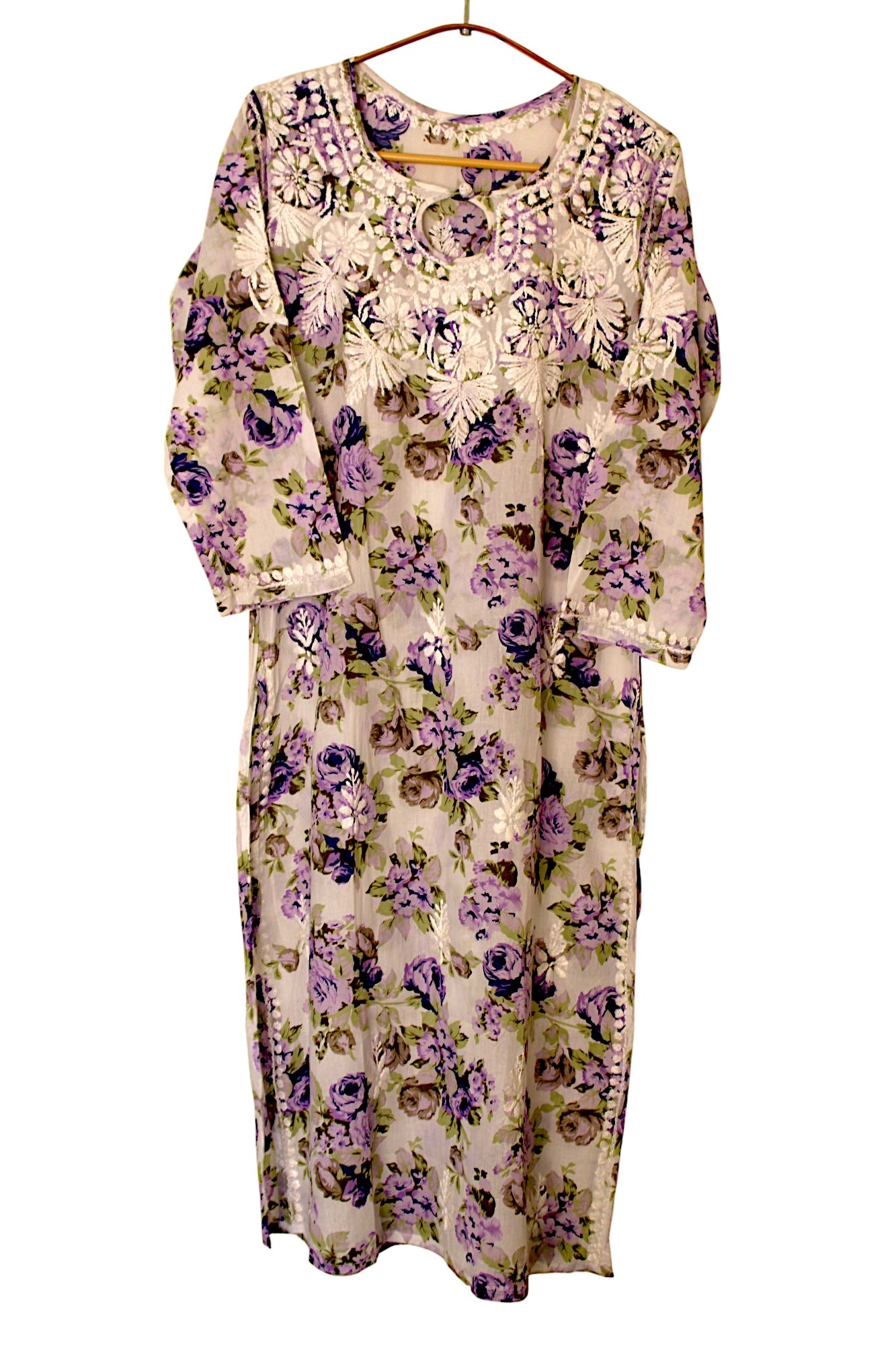 PURPLE MULMUL ROSE PRINTED LONG KURTA