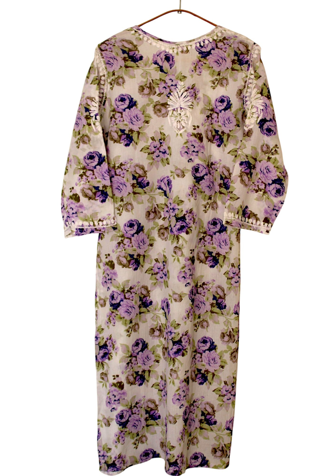 PURPLE MULMUL ROSE PRINTED LONG KURTA
