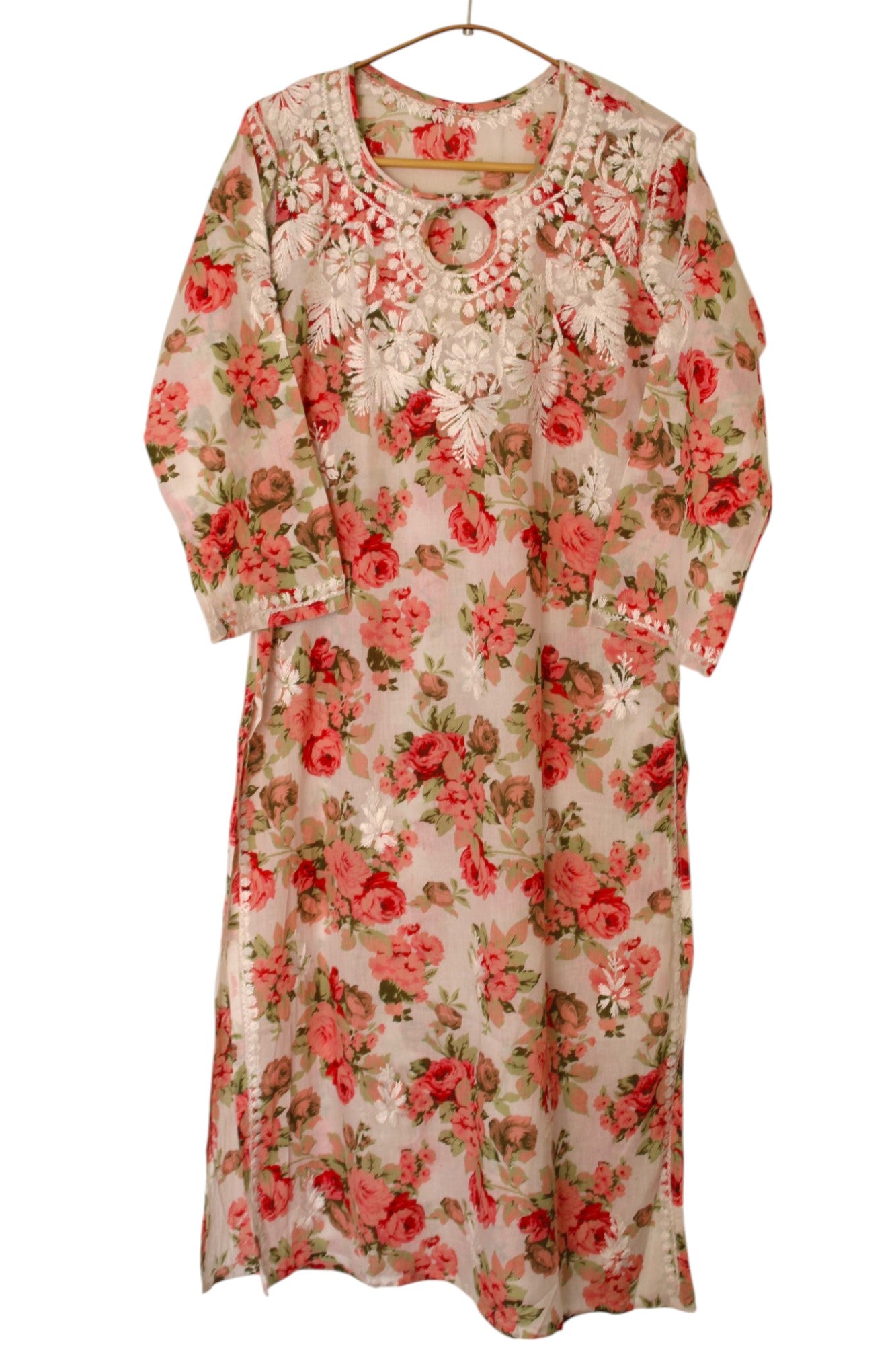 BLUSH PINK MULMUL ROSE PRINTED LONG KURTA