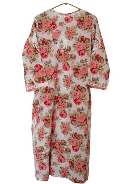 BLUSH PINK MULMUL ROSE PRINTED LONG KURTA