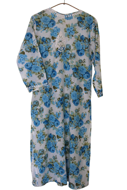 BLUE MULMUL ROSE PRINTED LONG KURTA