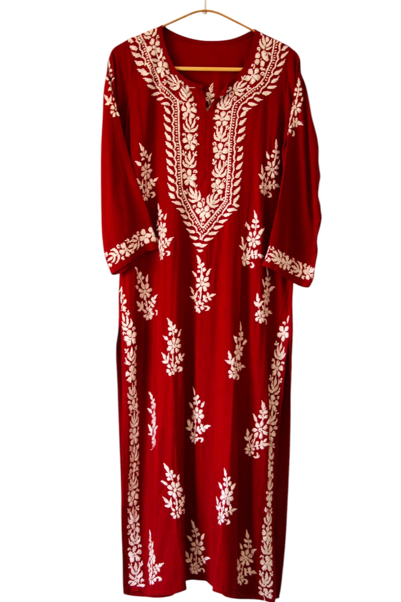 MAROON LONG RAYON KURTA WITH FLORAL PATTERN