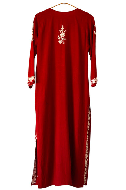 MAROON LONG RAYON KURTA WITH FLORAL PATTERN
