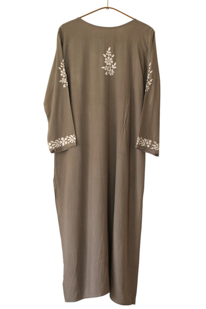 GREY LONG RAYON KURTA WITH FLORAL PATTERN