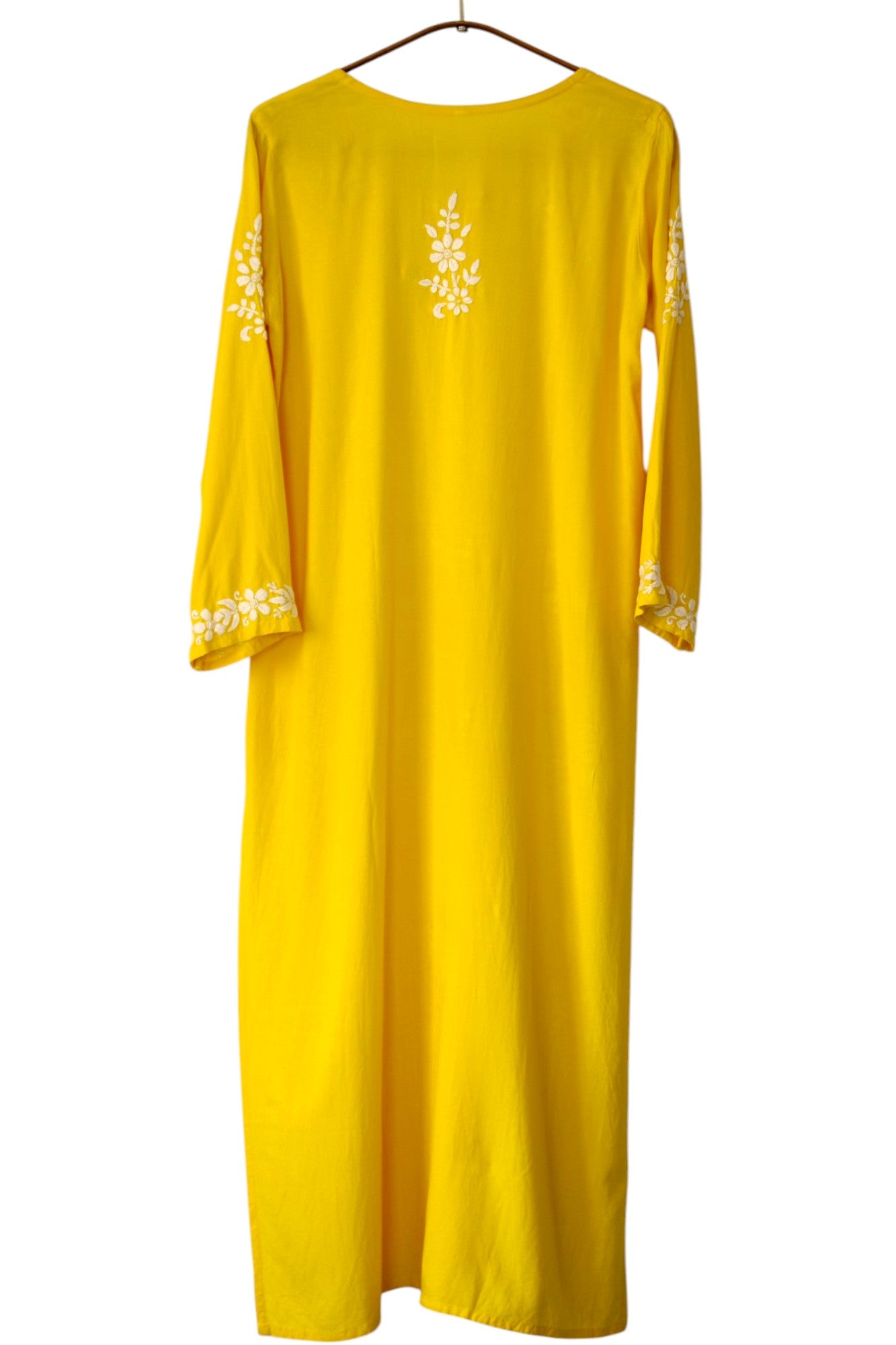 YELLOW LONG RAYON KURTA WITH FLORAL PATTERN