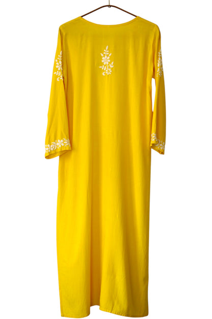 YELLOW LONG RAYON KURTA WITH FLORAL PATTERN