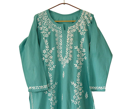 SEA BLUE COTTON LONG KURTA