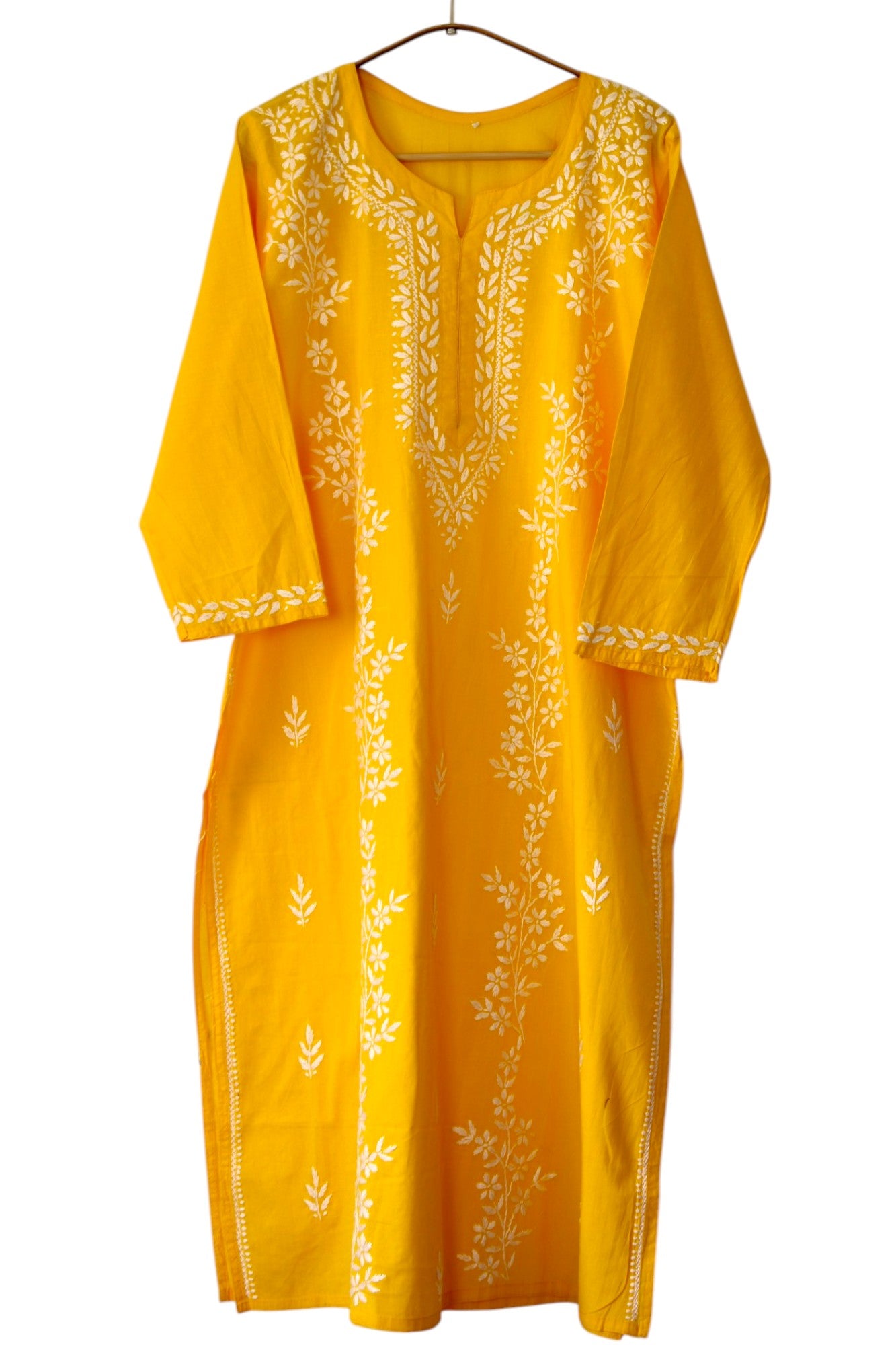 YELLOW COTTON LONG KURTA