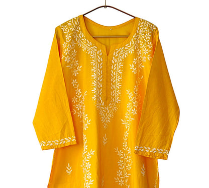 YELLOW COTTON LONG KURTA