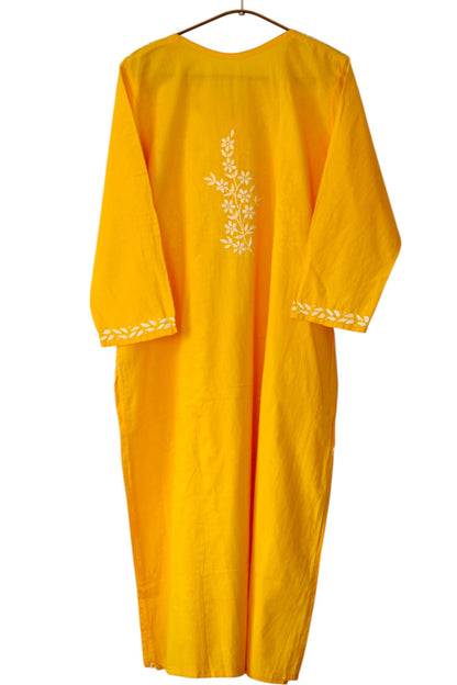 YELLOW COTTON LONG KURTA