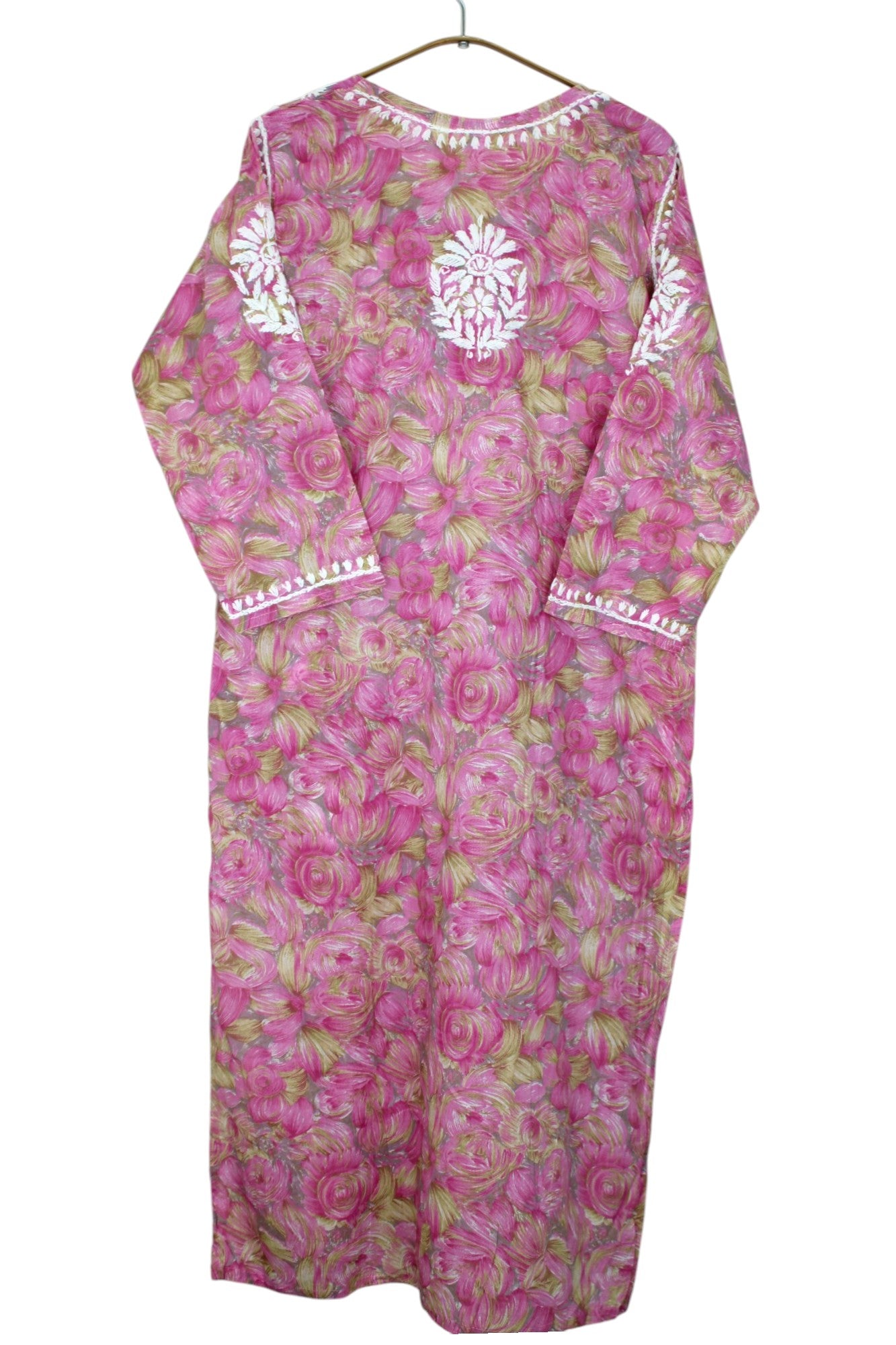 LIYANA PINK MULMUL LONG KURTA WITH 3D CHIKANKARI
