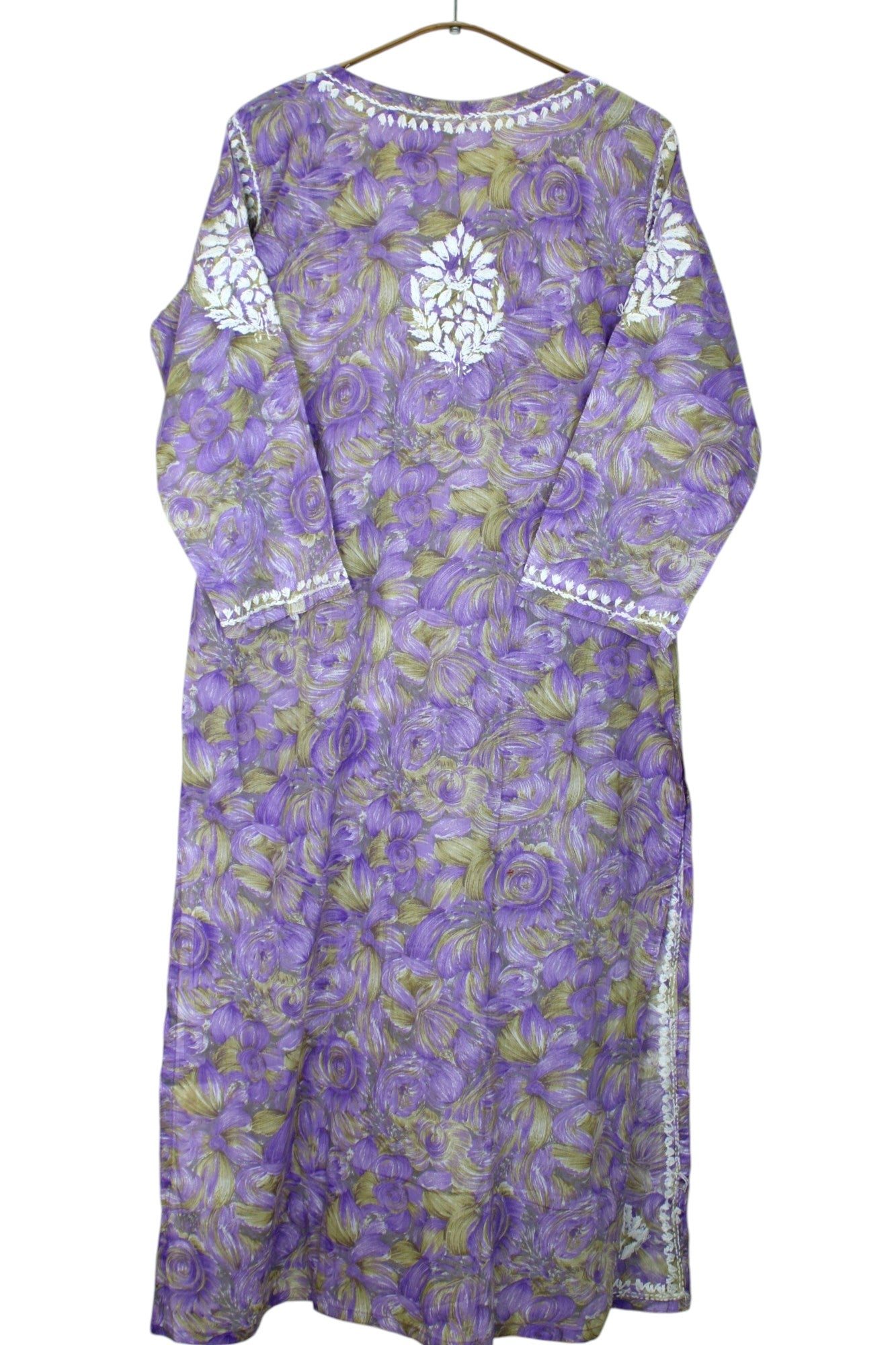 LIYANA LAVENDER MULMUL LONG KURTA WITH 3D CHIKANKARI