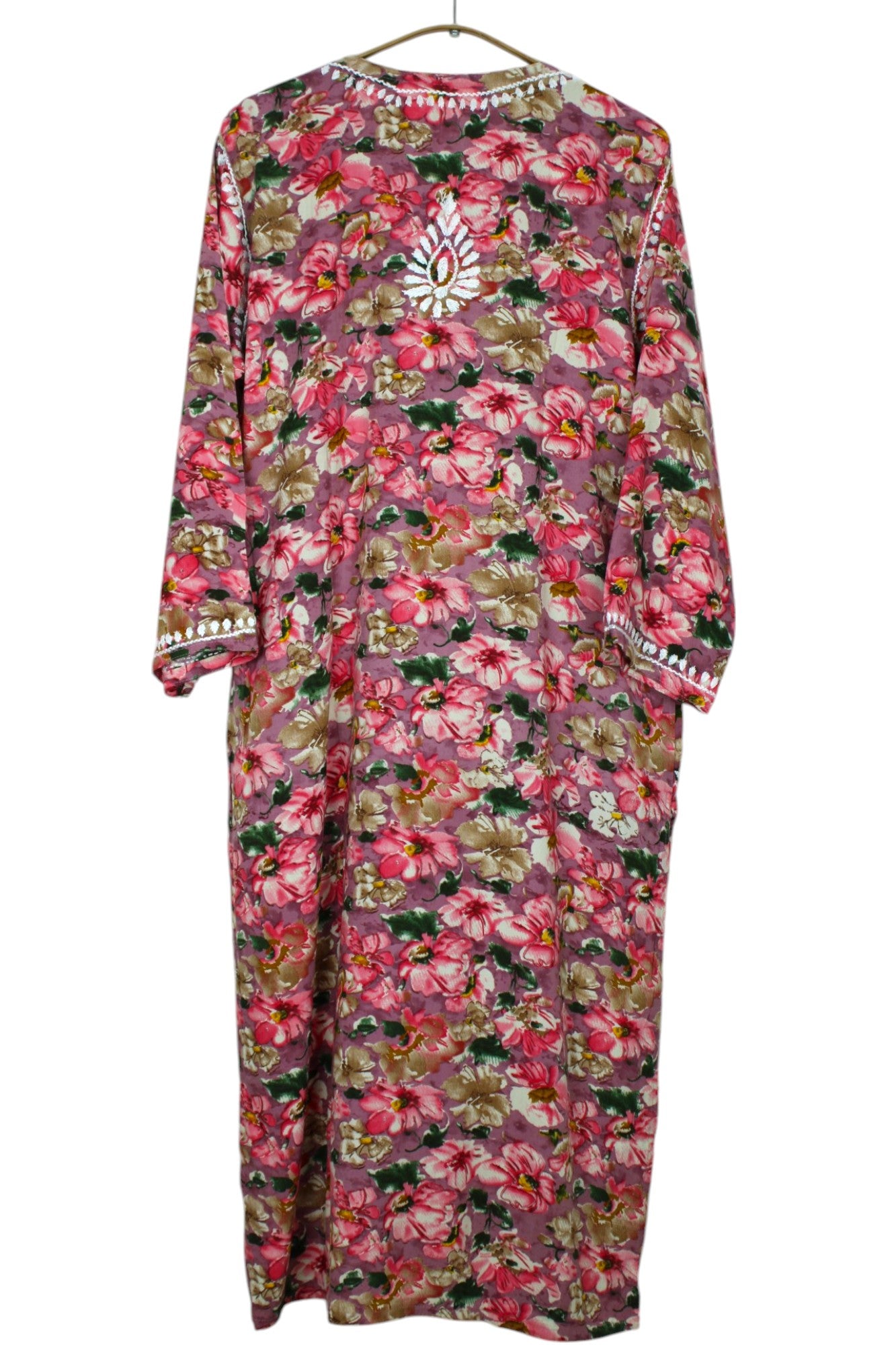 HINA PINK LONG PRINTED RAYON CHIKANKARI KURTA