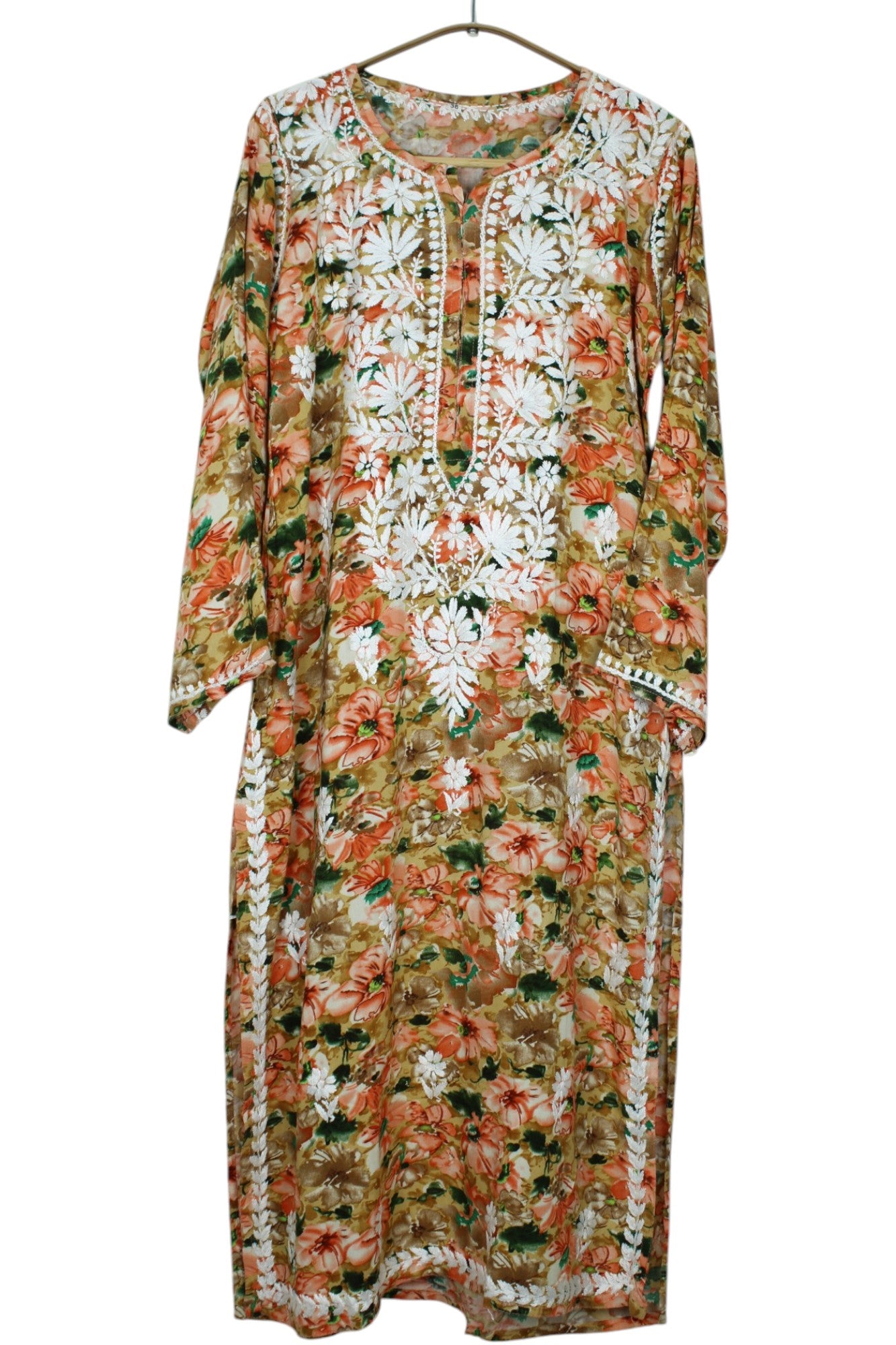 HINA ORANGE LONG PRINTED RAYON CHIKANKARI KURTA