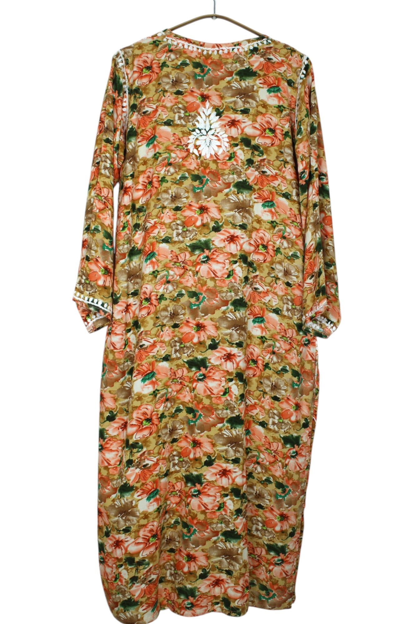 HINA ORANGE LONG PRINTED RAYON CHIKANKARI KURTA