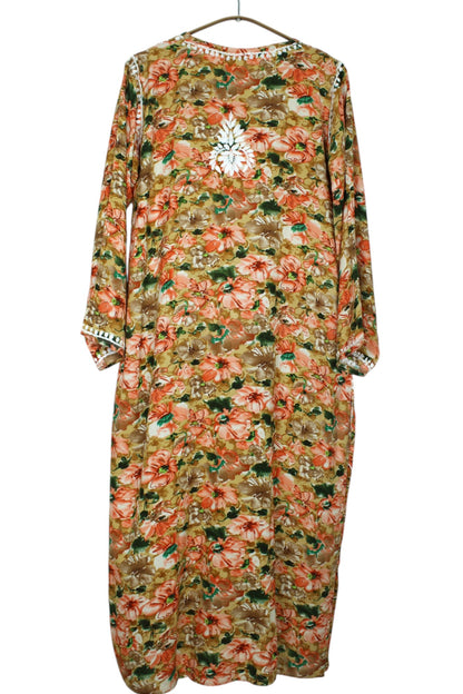 HINA ORANGE LONG PRINTED RAYON CHIKANKARI KURTA